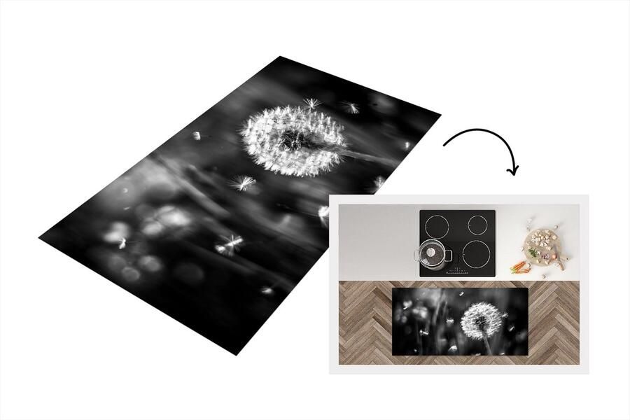 KitchenYeah Keukenloper Loper keuken Paardenbloem Zwart Wit Plant 120x60 cm Keukenloper vinyl