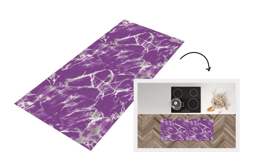 KitchenYeah Keukenloper Loper keuken Paars Wit Marmer Patronen 120x50 cm Keukenloper vinyl