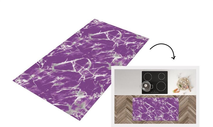 KitchenYeah Keukenloper Loper keuken Paars Wit Marmer Patronen 120x60 cm Keukenloper vinyl