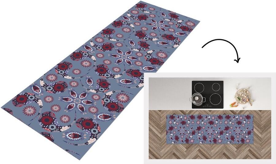 KitchenYeah Keukenloper Loper keuken Paisley Bloemen Patronen 150x50 cm Keukenloper vinyl