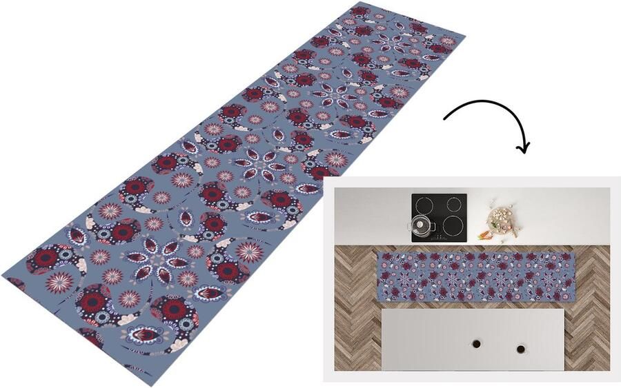KitchenYeah Keukenloper Loper keuken Paisley Bloemen Patronen 200x50 cm Keukenloper vinyl