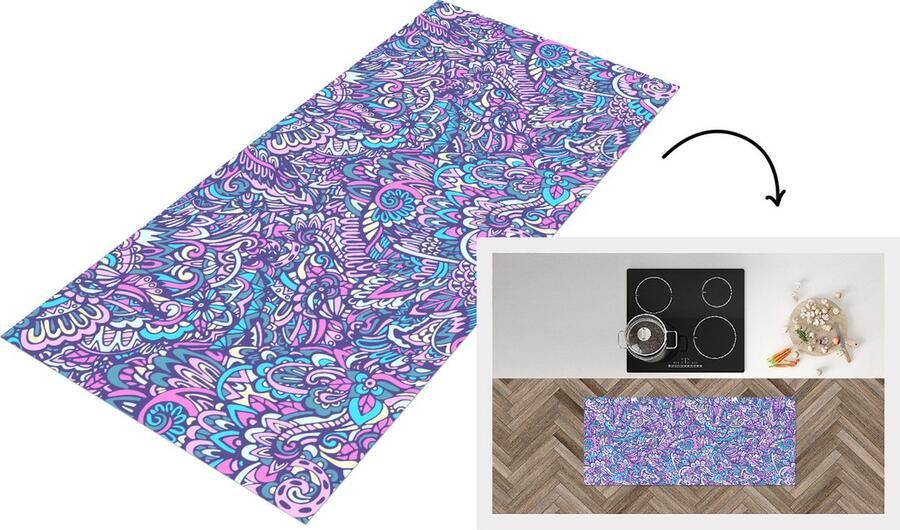 KitchenYeah Keukenloper Loper keuken Paisley Vintage Roze Blauw Patroon 120x50 cm Keukenloper vinyl