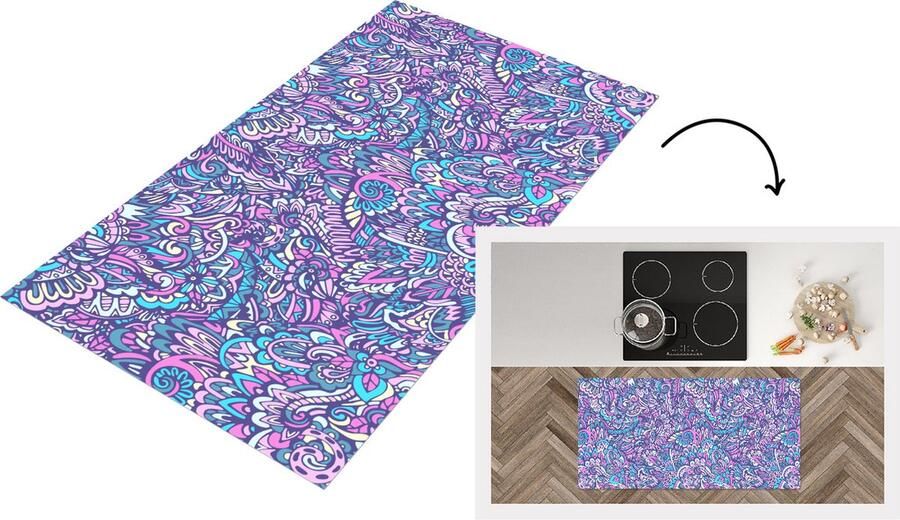KitchenYeah Keukenloper Loper keuken Paisley Vintage Roze Blauw Patroon 120x60 cm Keukenloper vinyl