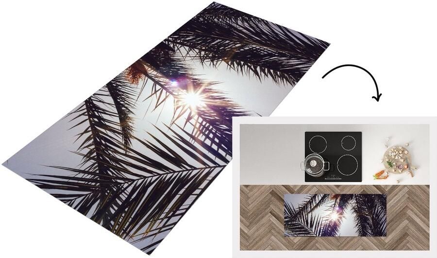 KitchenYeah Keukenloper Loper keuken Palmbladeren Zon Zomer 120x50 cm Keukenloper vinyl