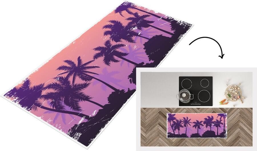 KitchenYeah Keukenloper Loper keuken Palmbomen Nacht Zomer 120x50 cm Keukenloper vinyl