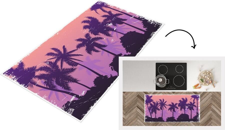 KitchenYeah Keukenloper Loper keuken Palmbomen Nacht Zomer 120x60 cm Keukenloper vinyl