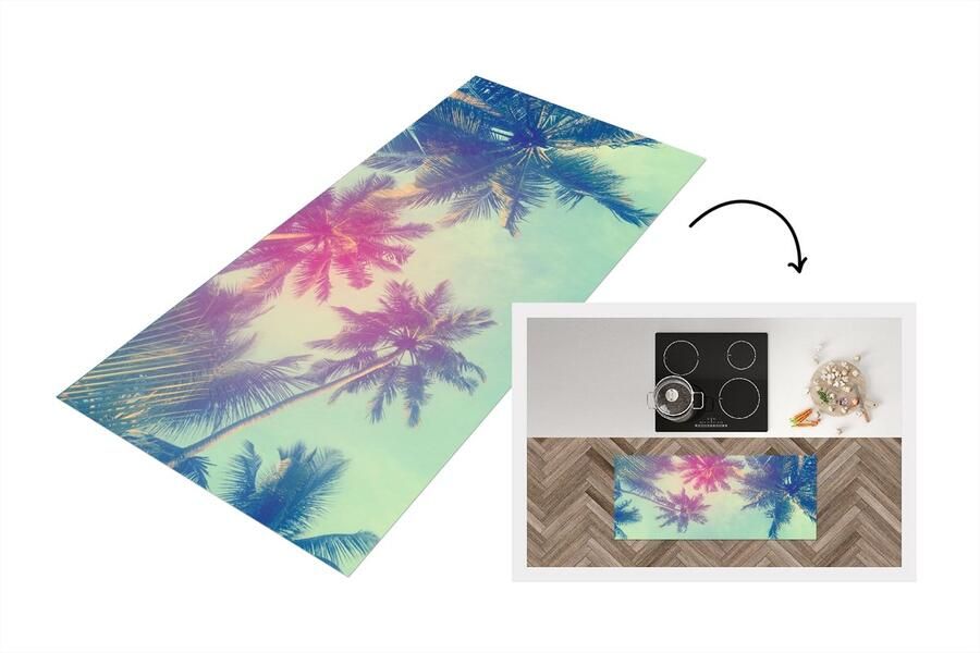KitchenYeah Keukenloper Loper keuken Palmbomen Palmbladeren Palm Zomer Tropisch 120x50 cm Keukenloper vinyl