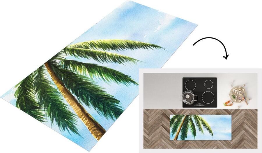 KitchenYeah Keukenloper Loper keuken Palmboom Lucht Waterverf 120x50 cm Keukenloper vinyl