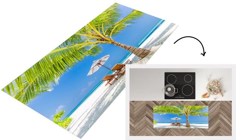 KitchenYeah Keukenloper Loper keuken Palmboom Strandstoel Parasol 120x50 cm Keukenloper vinyl