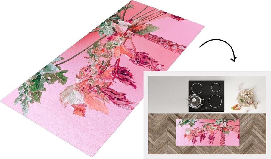 KitchenYeah Keukenloper Loper keuken Palmboom Tropisch Roze Zomer 120x50 cm Keukenloper vinyl