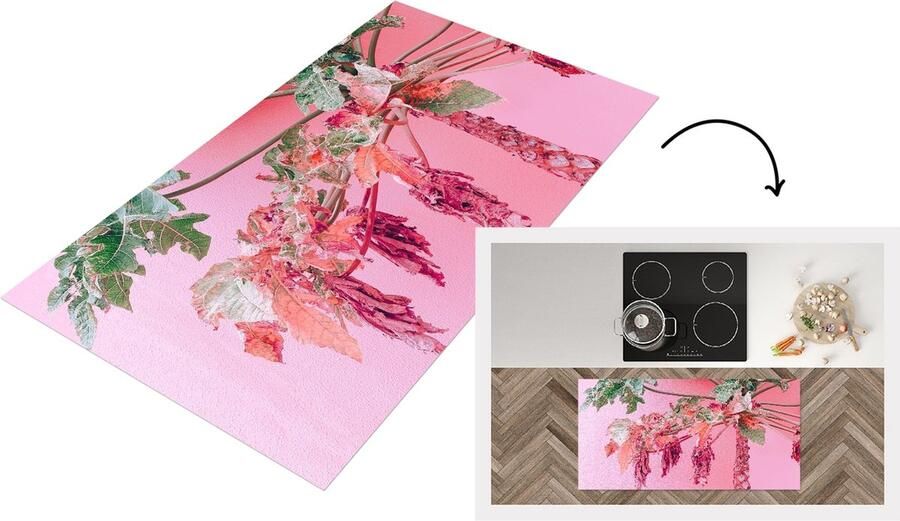 KitchenYeah Keukenloper Loper keuken Palmboom Tropisch Roze Zomer 120x60 cm Keukenloper vinyl
