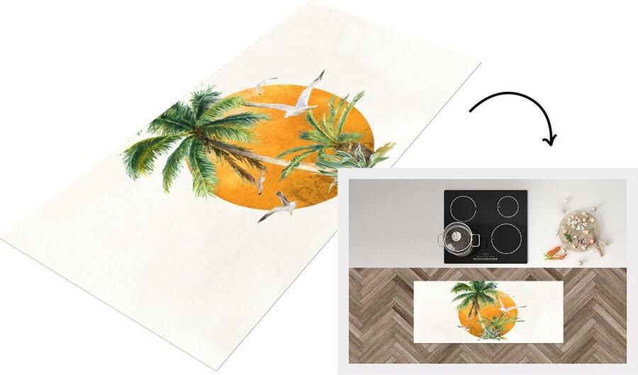 KitchenYeah Keukenloper Loper keuken Palmboom Vogel Strand 120x50 cm Keukenloper vinyl