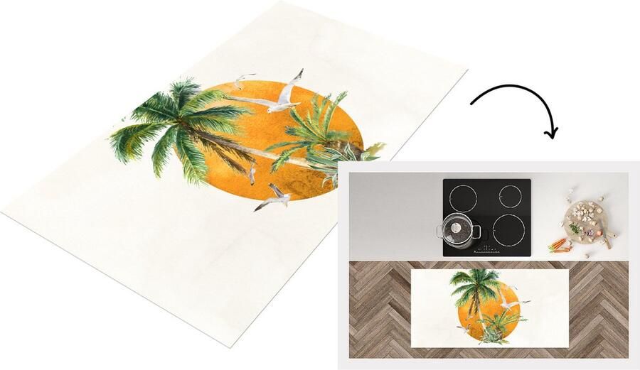 KitchenYeah Keukenloper Loper keuken Palmboom Vogel Strand 120x60 cm Keukenloper vinyl