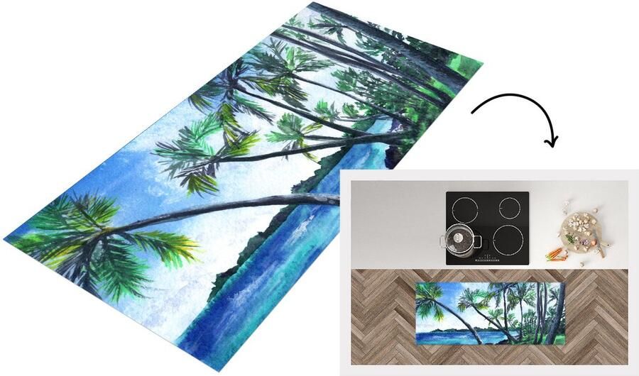 KitchenYeah Keukenloper Loper keuken Palmboom Water Lucht 120x50 cm Keukenloper vinyl