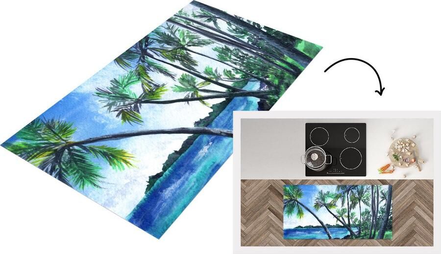 KitchenYeah Keukenloper Loper keuken Palmboom Water Lucht 120x60 cm Keukenloper vinyl