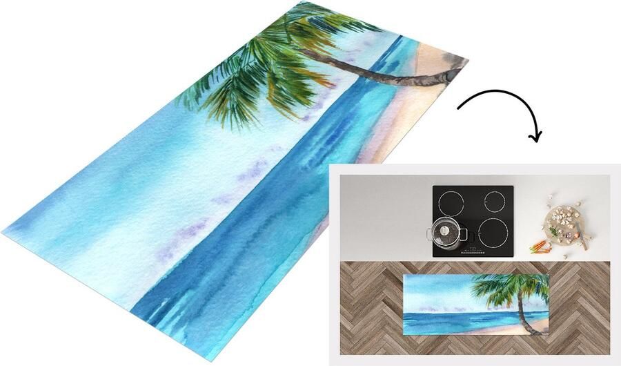 KitchenYeah Keukenloper Loper keuken Palmboom Zee Strand 120x50 cm Keukenloper vinyl