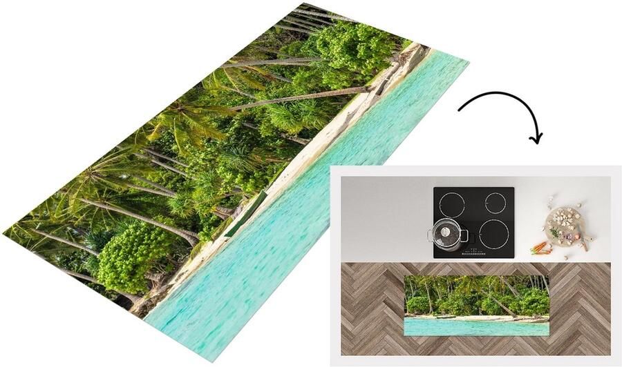 KitchenYeah Keukenloper Loper keuken Palmboom Zee Tropisch 120x50 cm Keukenloper vinyl