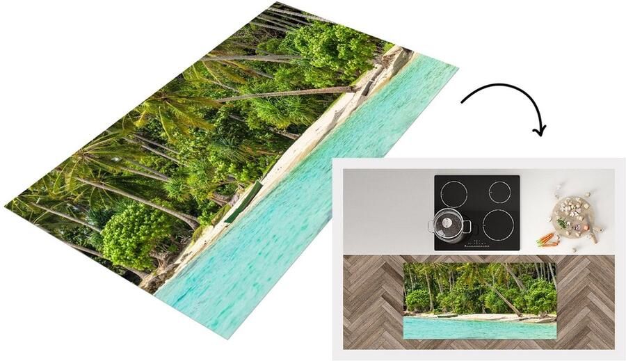 KitchenYeah Keukenloper Loper keuken Palmboom Zee Tropisch 120x60 cm Keukenloper vinyl