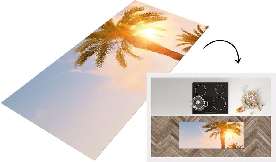 KitchenYeah Keukenloper Loper keuken Palmboom Zomer Zon Tropical 120x50 cm Keukenloper vinyl