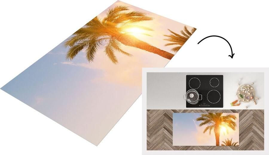 KitchenYeah Keukenloper Loper keuken Palmboom Zomer Zon Tropical 120x60 cm Keukenloper vinyl