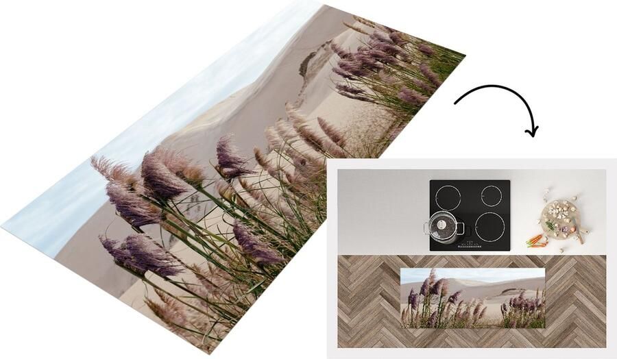 KitchenYeah Keukenloper Loper keuken Pampasgras Zand Planten Duin 120x50 cm Keukenloper vinyl