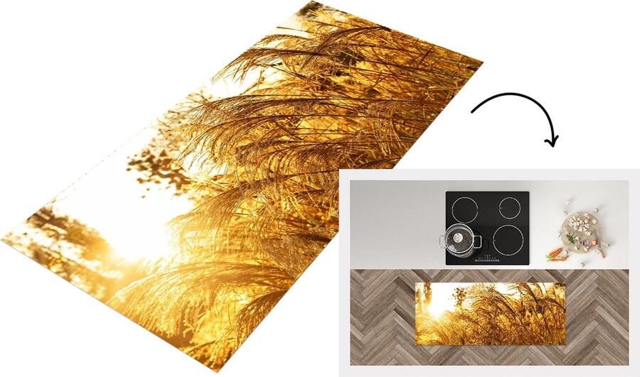 KitchenYeah Keukenloper Loper keuken Pampasgras Zon Gras 120x50 cm Keukenloper vinyl