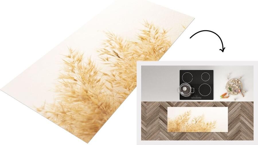 KitchenYeah Keukenloper Loper keuken Pampasgras Zon Gras 120x50 cm Keukenloper vinyl