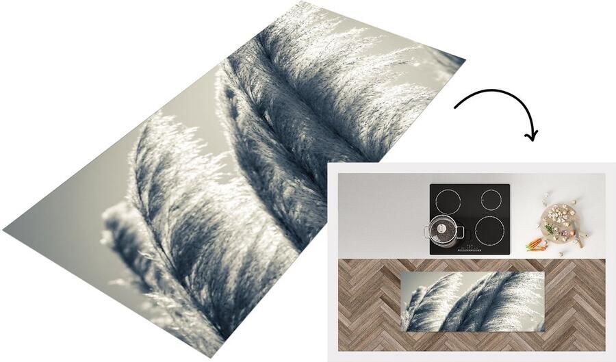 KitchenYeah Keukenloper Loper keuken Pampasgras Zwart Wit Natuur 120x50 cm Keukenloper vinyl