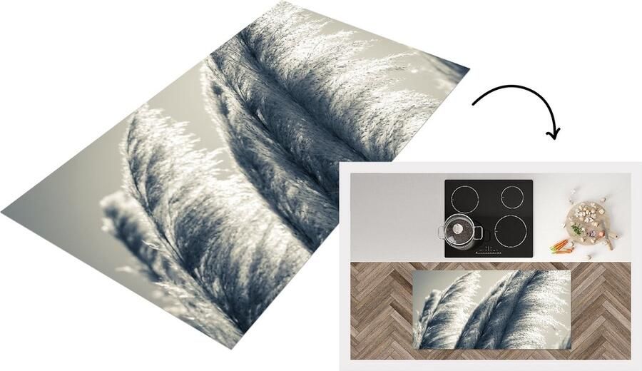 KitchenYeah Keukenloper Loper keuken Pampasgras Zwart Wit Natuur 120x60 cm Keukenloper vinyl