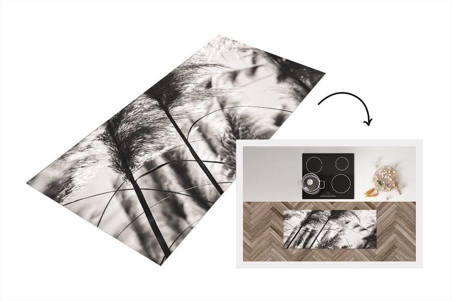 KitchenYeah Keukenloper Loper keuken Pampasgras Zwart Wit Plant 120x50 cm Keukenloper vinyl