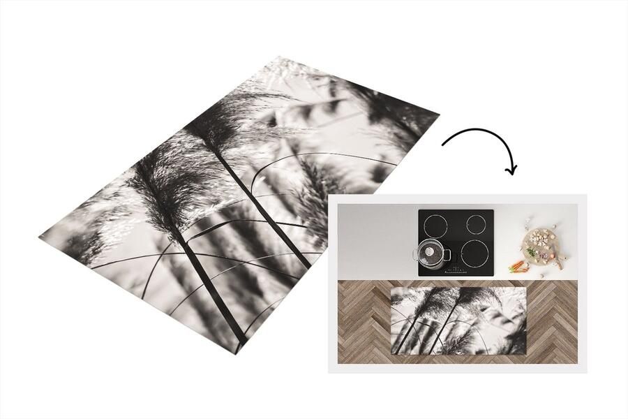 KitchenYeah Keukenloper Loper keuken Pampasgras Zwart Wit Plant 120x60 cm Keukenloper vinyl