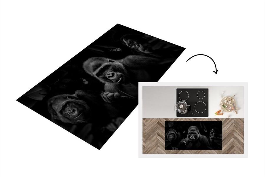 KitchenYeah Keukenloper Loper keuken Panorama met gorilla's in de jungle zwart wit 120x60 cm Keukenloper vinyl