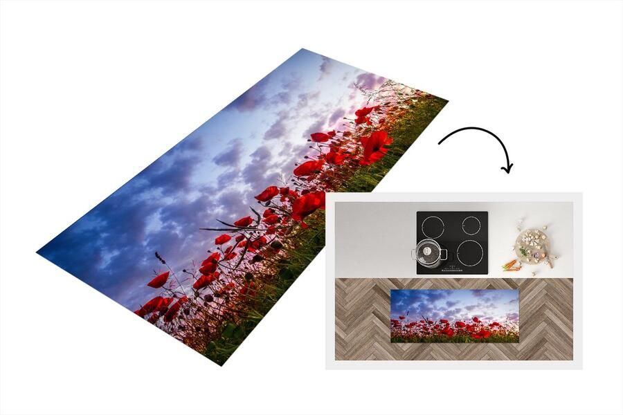 KitchenYeah Keukenloper Loper keuken Panorama van een kleurrijk veld klaprozen 120x50 cm Keukenloper vinyl