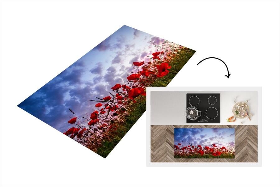 KitchenYeah Keukenloper Loper keuken Panorama van een kleurrijk veld klaprozen 120x60 cm Keukenloper vinyl