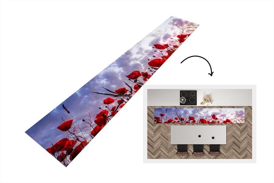 KitchenYeah Keukenloper Loper keuken Panorama van een kleurrijk veld klaprozen 300x50 cm Keukenloper vinyl