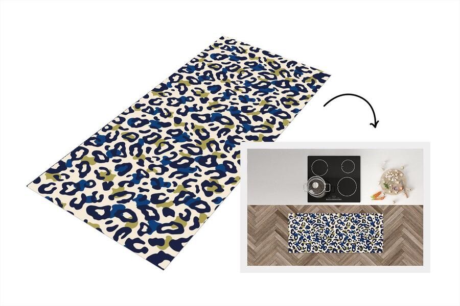 KitchenYeah Keukenloper Loper keuken Panter Design Blauw Groen 120x50 cm Keukenloper vinyl