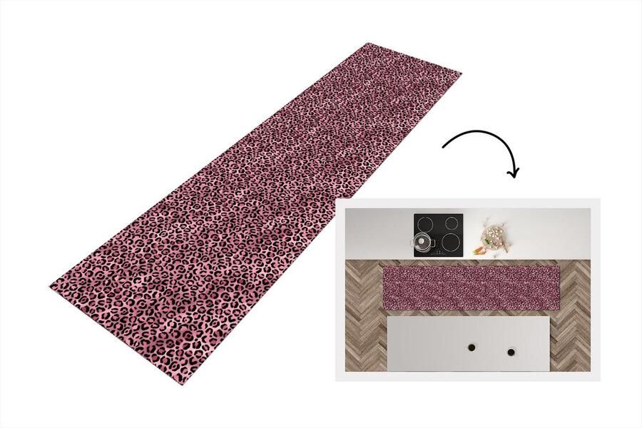 KitchenYeah Keukenloper Loper keuken Panter Roze Dierenprint Patronen 200x50 cm Keukenloper vinyl