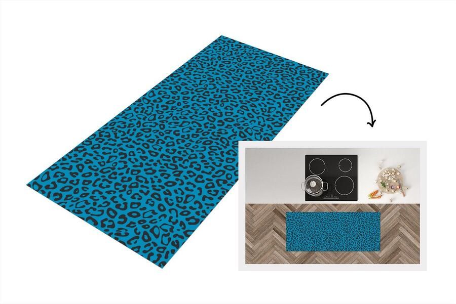 KitchenYeah Keukenloper Loper keuken Panterprint Blauw Design Dieren 120x50 cm Keukenloper vinyl