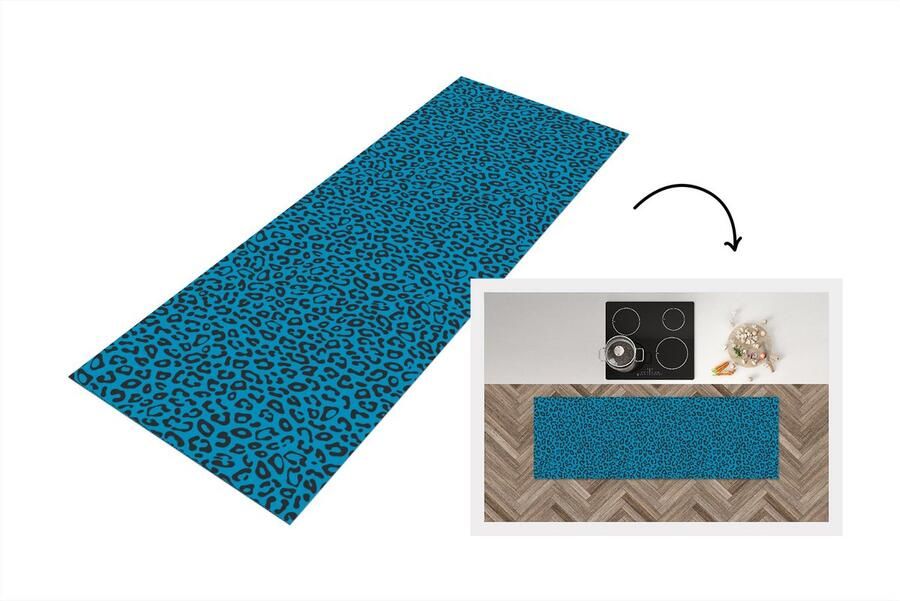 KitchenYeah Keukenloper Loper keuken Panterprint Blauw Design Dieren 180x60 cm Keukenloper vinyl