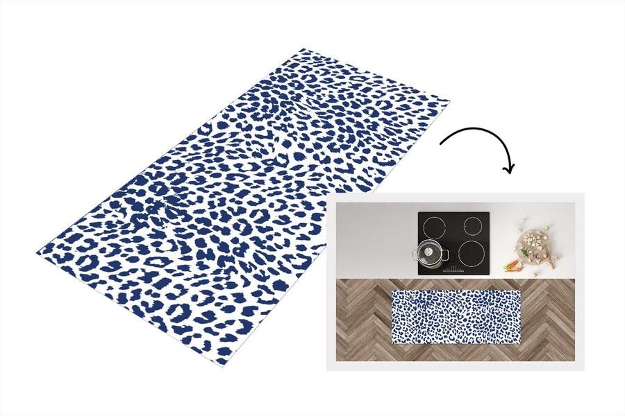 KitchenYeah Keukenloper Loper keuken Panterprint Blauw Wit 120x50 cm Keukenloper vinyl