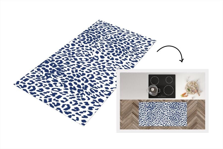KitchenYeah Keukenloper Loper keuken Panterprint Blauw Wit 120x60 cm Keukenloper vinyl