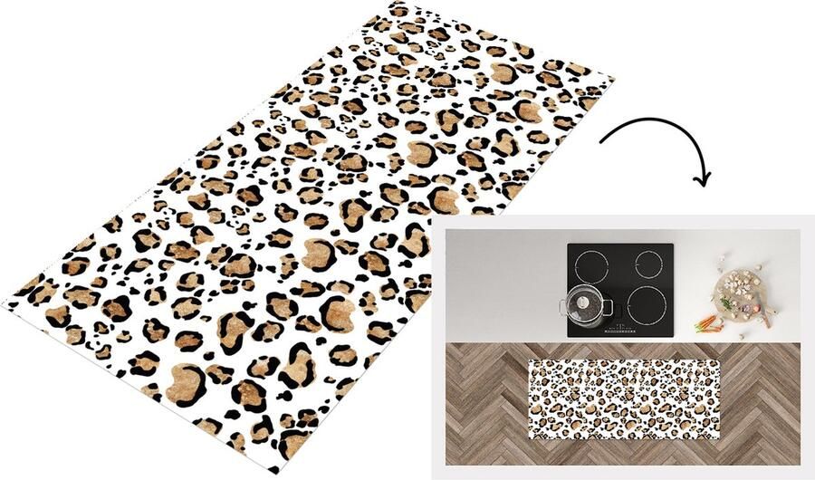 KitchenYeah Keukenloper Loper keuken Panterprint Bruin Patronen 120x50 cm Keukenloper vinyl
