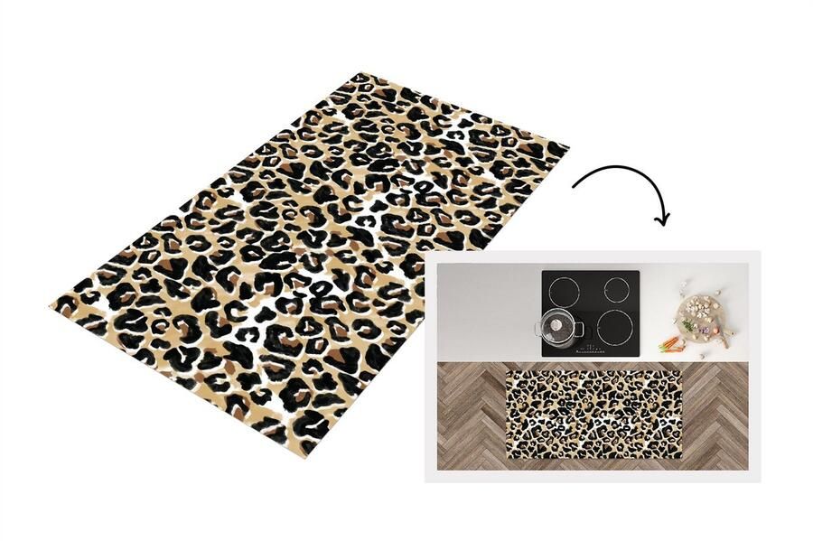 KitchenYeah Keukenloper Loper keuken Panterprint Bruin Waterverf 120x60 cm Keukenloper vinyl