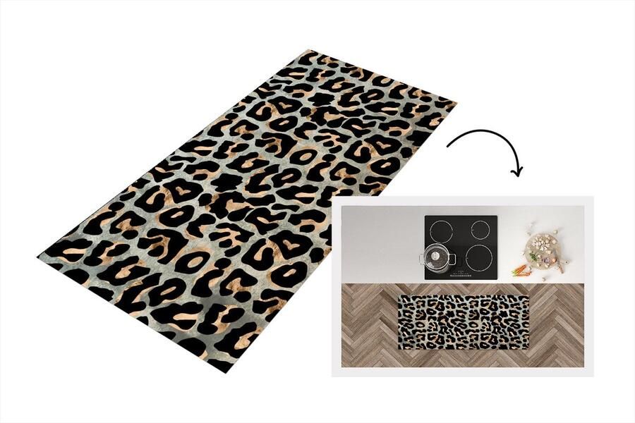 KitchenYeah Keukenloper Loper keuken Panterprint Bruin Zwart Chic 120x50 cm Keukenloper vinyl