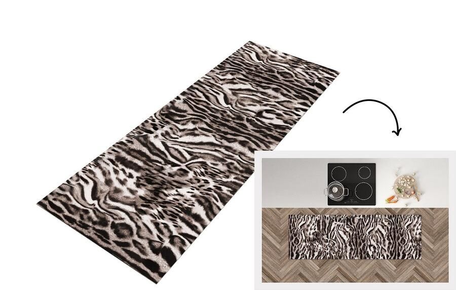 KitchenYeah Keukenloper Loper keuken Panterprint Dierenhuid Bruin 180x60 cm Keukenloper vinyl