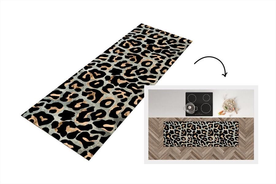 KitchenYeah Keukenloper Loper keuken Panterprint Grijs Bruin 150x50 cm Keukenloper vinyl