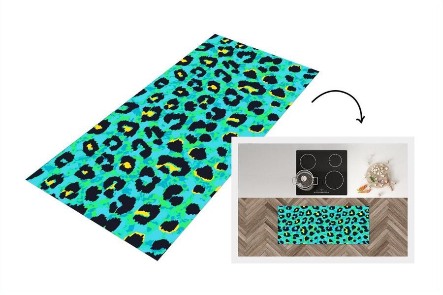 KitchenYeah Keukenloper Loper keuken Panterprint Neon Dieren Design 120x50 cm Keukenloper vinyl