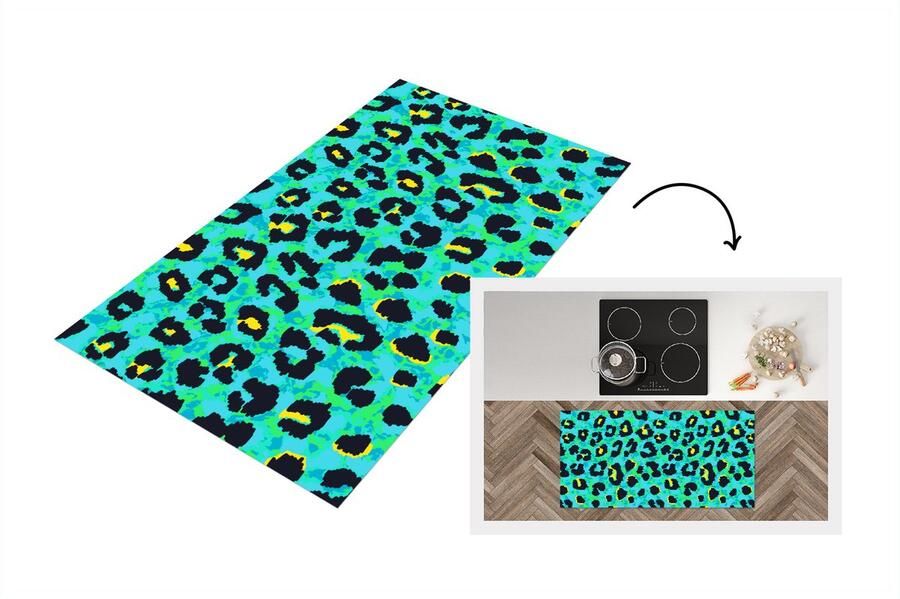 KitchenYeah Keukenloper Loper keuken Panterprint Neon Dieren Design 120x60 cm Keukenloper vinyl