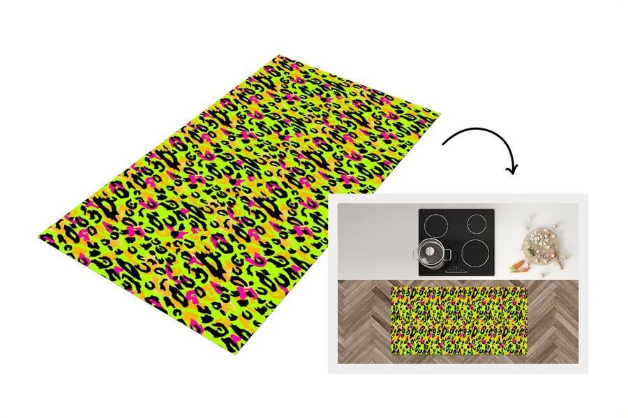 KitchenYeah Keukenloper Loper keuken Panterprint Patronen Geel Neon 120x60 cm Keukenloper vinyl