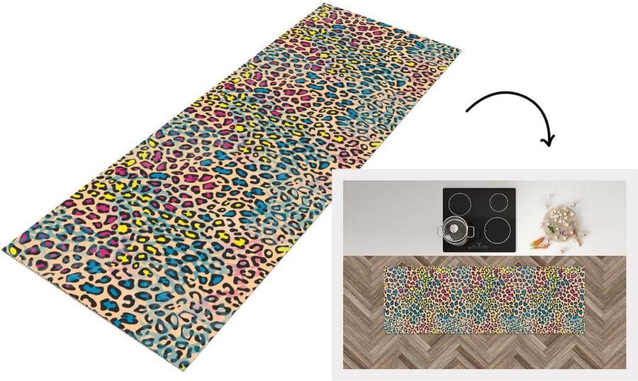 KitchenYeah Keukenloper Loper keuken Panterprint Patronen Kleuren 180x60 cm Keukenloper vinyl